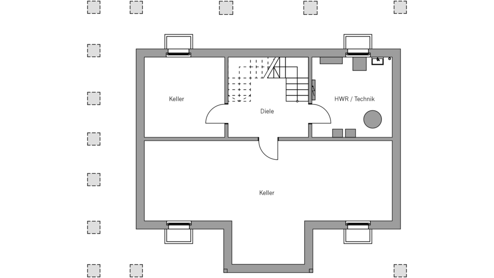 Architekturentwurf Ausblick Grundriss Kellergeschoss