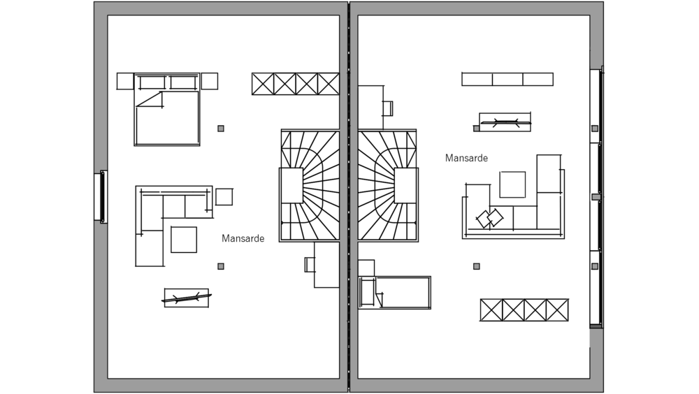 Architekturentwurf Doppelhaus Grundriss Dachgeschoss
