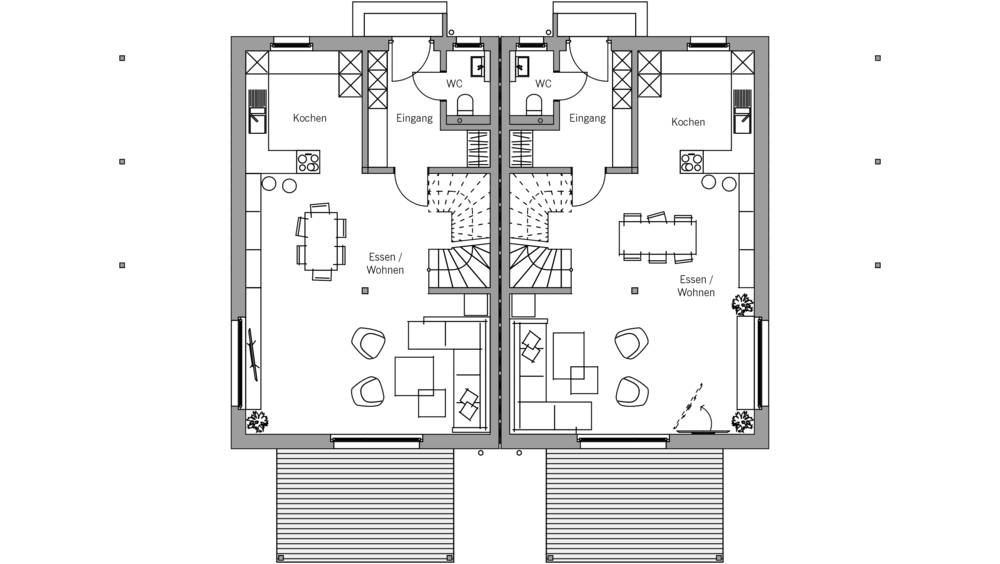 Architekturentwurf Doppelhaus Grundriss Erdgeschoss