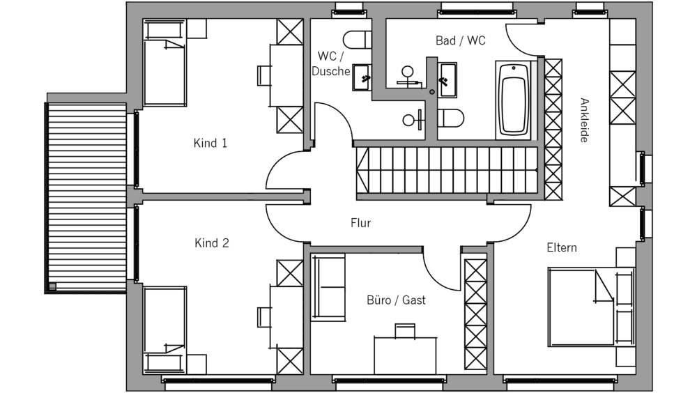 Architekturentwurf Kontur Grundriss Obergeschoss