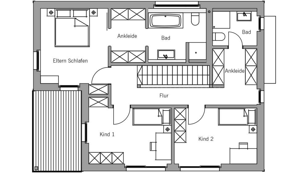 Architekturentwurf Kubus Grundriss Obergeschoss