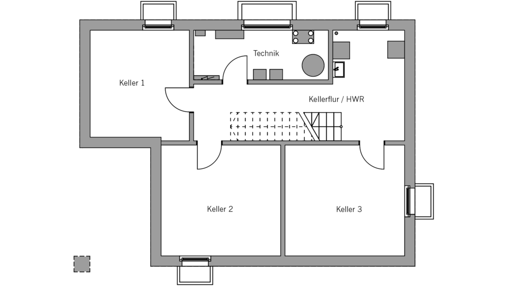 Architekturentwurf Kubus Grundriss Kellergeschoss