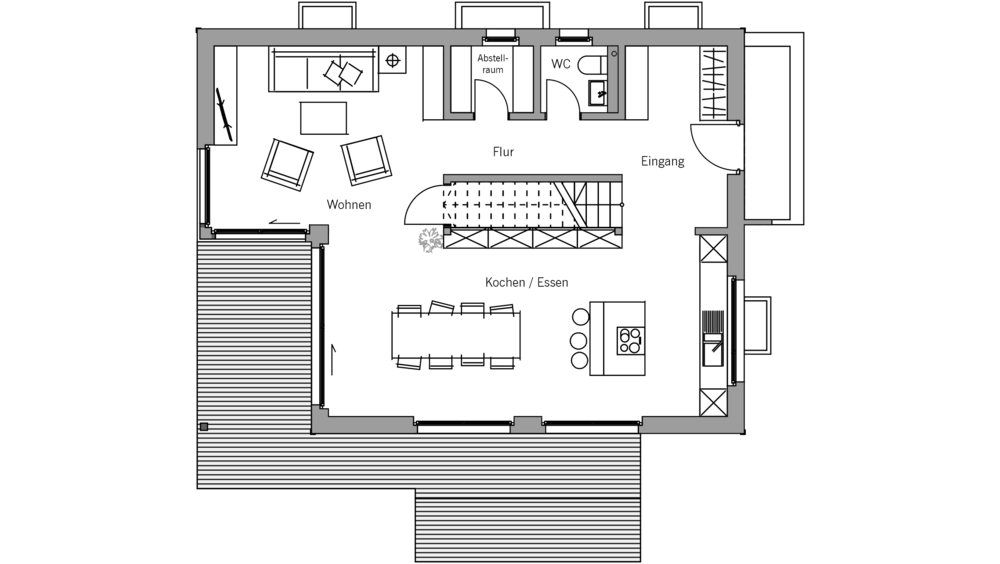 Architekturentwurf Kubus Grundriss Erdgeschoss