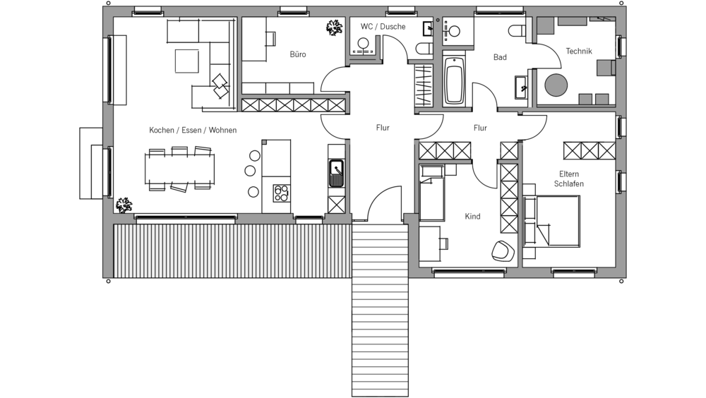 Architekturentwurf Retro Grundriss Erdgeschoss