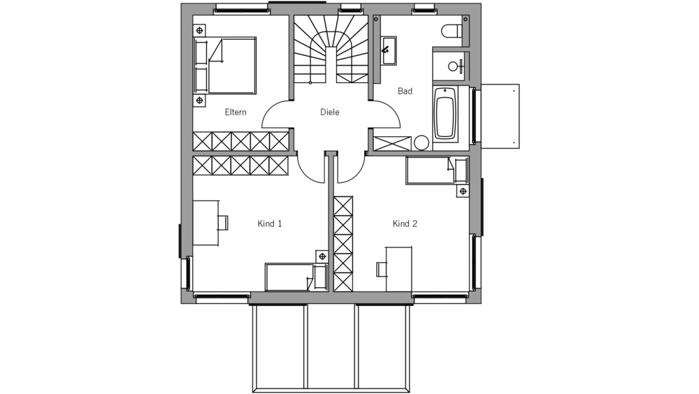 Architekturentwurf Stadtfein Grundriss Obergeschoss