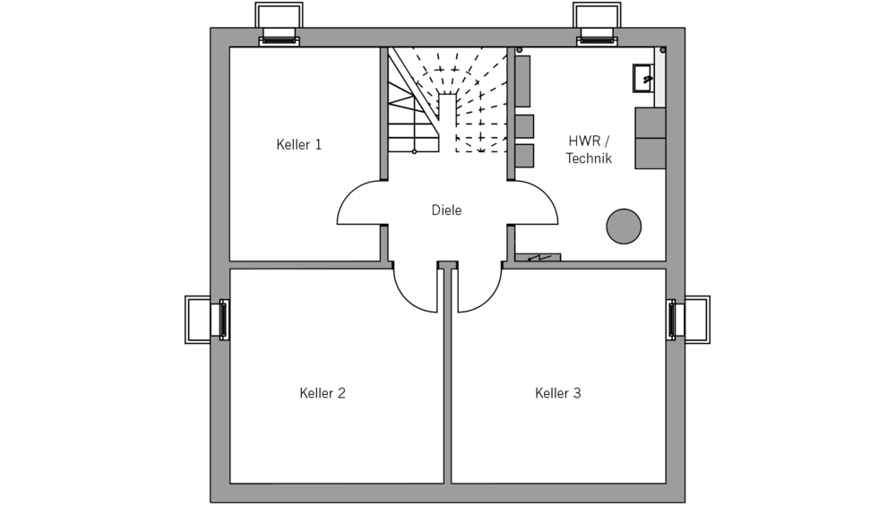 Architekturentwurf Stadtfein Grundriss Kellergeschoss