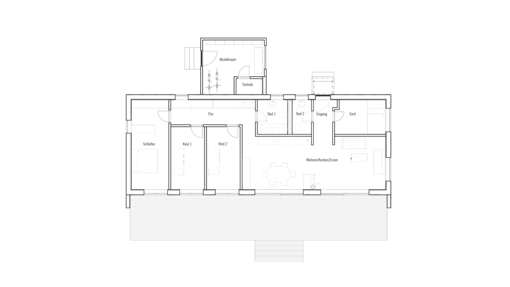 Grundriss moderner Bungalow Erdgeschoss