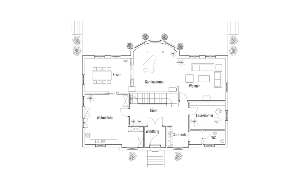 Grundriss Erdgeschoss von traditioneller Landhausvilla